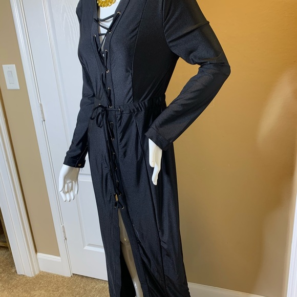 Black Dress with Criss Cross Ties Lycra Large - Picture 7 of 9